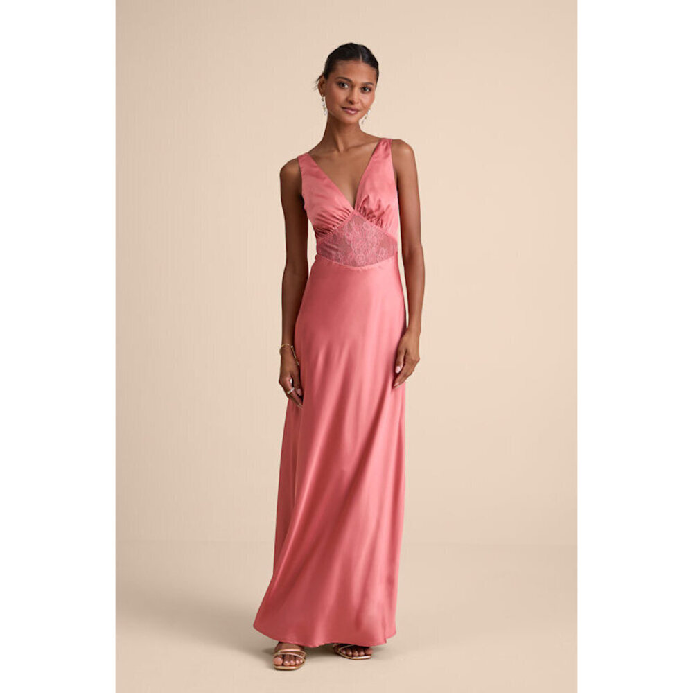 Lulus Toulouse Rusty Rose Satin Lace Maxi Dress Pink - Size S